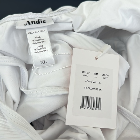 Andie Swim Women's XL The Paloma Rib 1pc Swim Suit White NWT Cheeky Padded - Picture 7 of 9